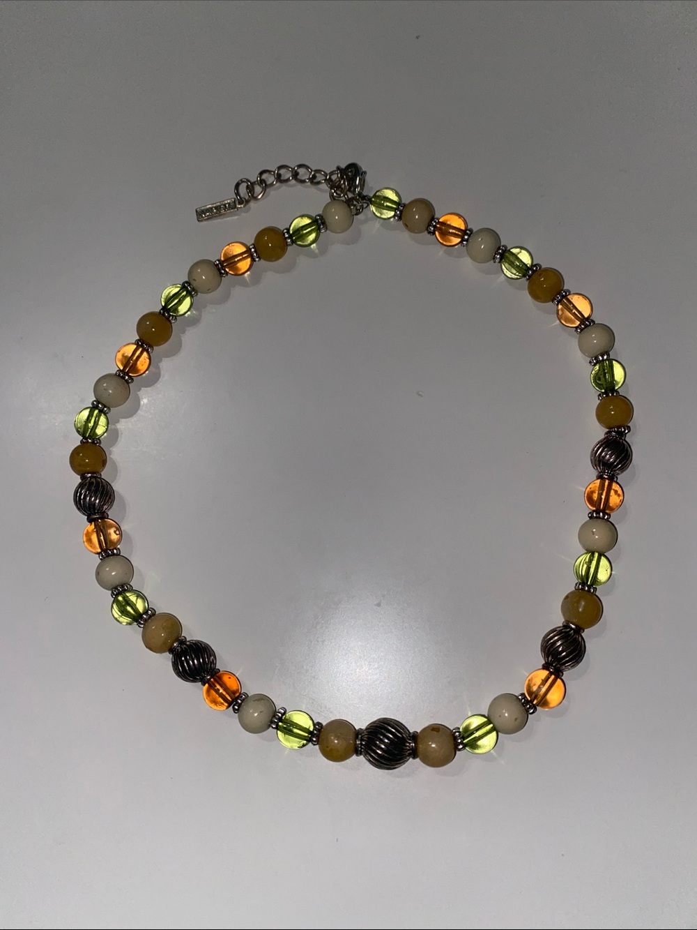 Napier Multi-Color Beaded Statement Necklace - Green, Amber & Cream